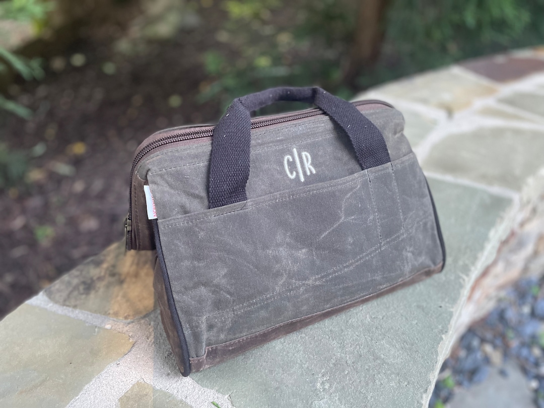 Monogrammed Tool Bag, Embroidered Tool Bag, Waxed Canvas Tool Bag, Father's Day Gift