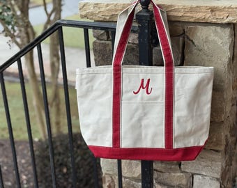 Monogrammed Canvas Tote Bag, Monogrammed Boat Tote, Embroidered Tote Bag, Bridesmaid Gift,  Zippered Top Beach Bag, CB Station Canvas Bag
