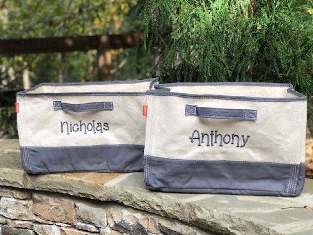 Monogrammed Storage Bin, Personalized Toy Bin for Kids, Embroidered Tub