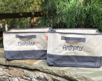 Monogrammed Storage Bin, Personalized Toy Bin for Kids, Embroidered Tub Storage, Monogrammed Dorm Organizer, Monogrammed Canvas Bin for Toys