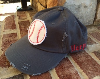 Team Ball Hat ~ Distressed Baseball / Softball ~ Monogrammed Player Name ~ Mom/Dad Team Hat, Baseball Team Hat, Team Spirit Hat