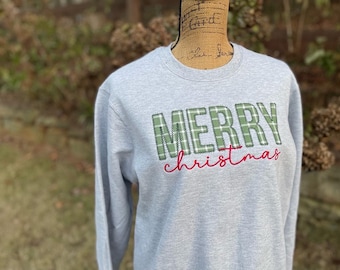 Merry Christmas applique sweatshirt, Christmas Gift for Ladies, Christmas Sweatshirt, Gift for ladies, Embroidered Christmas sweatshirt
