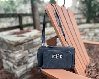 Custom Monogrammed Clutch Purse, Small Embroidered Zippered Bag, Personalized Gift Idea, Vegan Monogrammed Clutch, Joy Susan Brand