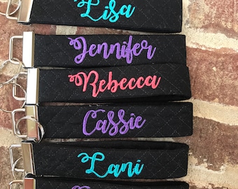 Personalized Key Fob Key Chain, Tennis Key Chain, Embroidered Key Chain, Sports Icons, Personalized Wrist Keychain