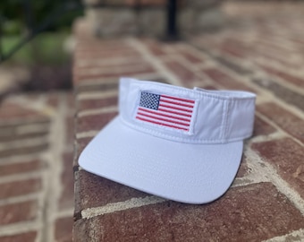 American Flag Visor or Hat, Personalized American Flag Visor, Patriotic Visor, Patch Embroidery Flag Visor