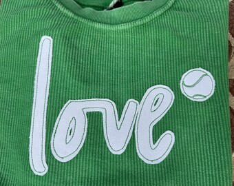 Love Tennis Corded Crew, Appliqued Sweatshirt, Team Sweatshirts, Oversized Sweatshirt, Embroidered