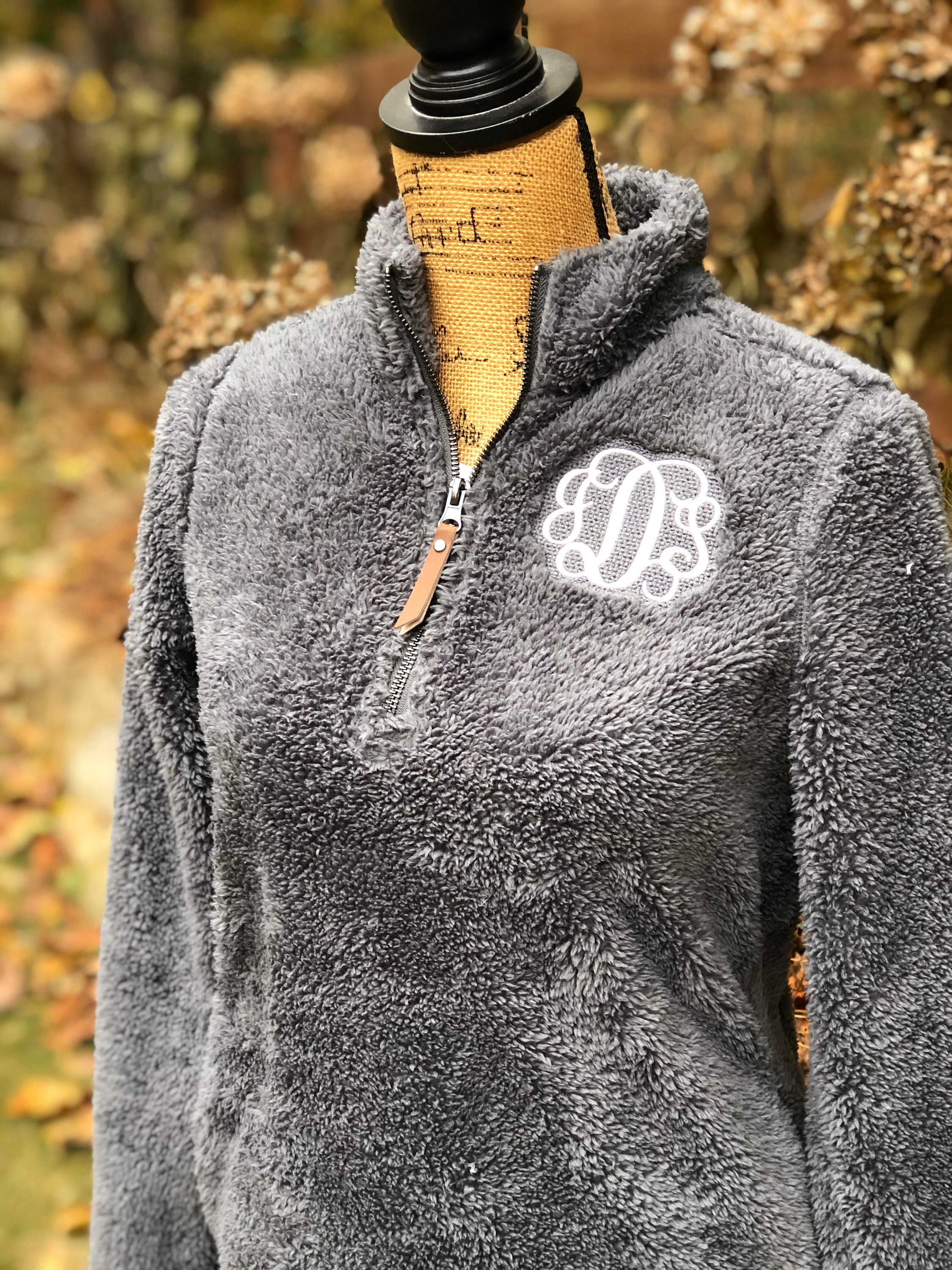 Womens Monogrammed Sherpa Zipper Pullover Jacket-personalized 