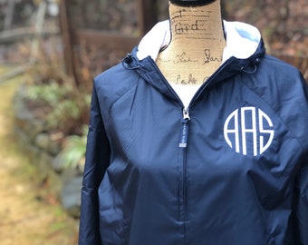 SALE - Monogram Quarter Zip Water Resistant Pullover, Windbreaker Embroidered