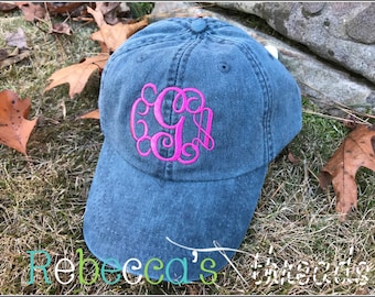 Monogrammed Hat, Pigment Dyed, Distressed, Trendy, Leather Closure