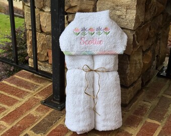 Girl Hooded baby towel,  Floral Girly Embroidery Design, Floral Hooded Towel
