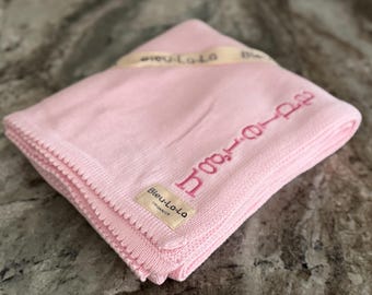 Embroidered Organic Cotton Baby Blanket | Personalized Swaddle Blanket | Monogrammed Bleu La La Brand Blanket