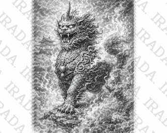 Haechi PNG, Korean Guardian Art, Mythical Haetae Illustration, Detailed Stippling Lion, Justice Symbol, Premium Digital Download PNG