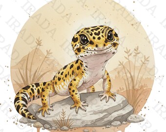 Watercolor Leopard Gecko Clipart, Cute Lizard Png for Sublimation, Exotic Reptile Art, Gecko Digital Download