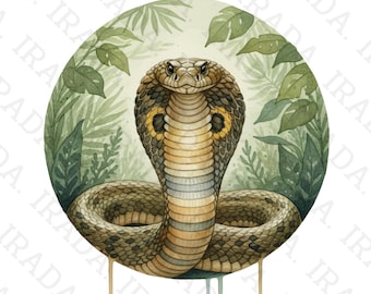 Watercolor King Cobra Clipart, Snake Png for Sublimation, Jungle Reptile Art, Cobra Digital Download PNG JPG PDF