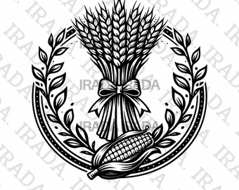 Demeter Harvest Emblem PNG, Wheat & Corn Logo Illustration, Greek Goddess Agriculture Art, Nature Fertility Symbol, Digital Download PNG