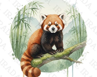 Watercolor Red Panda Clipart, Cute Firefox Png for Sublimation, Bamboo Forest Art, Red Panda Digital Download