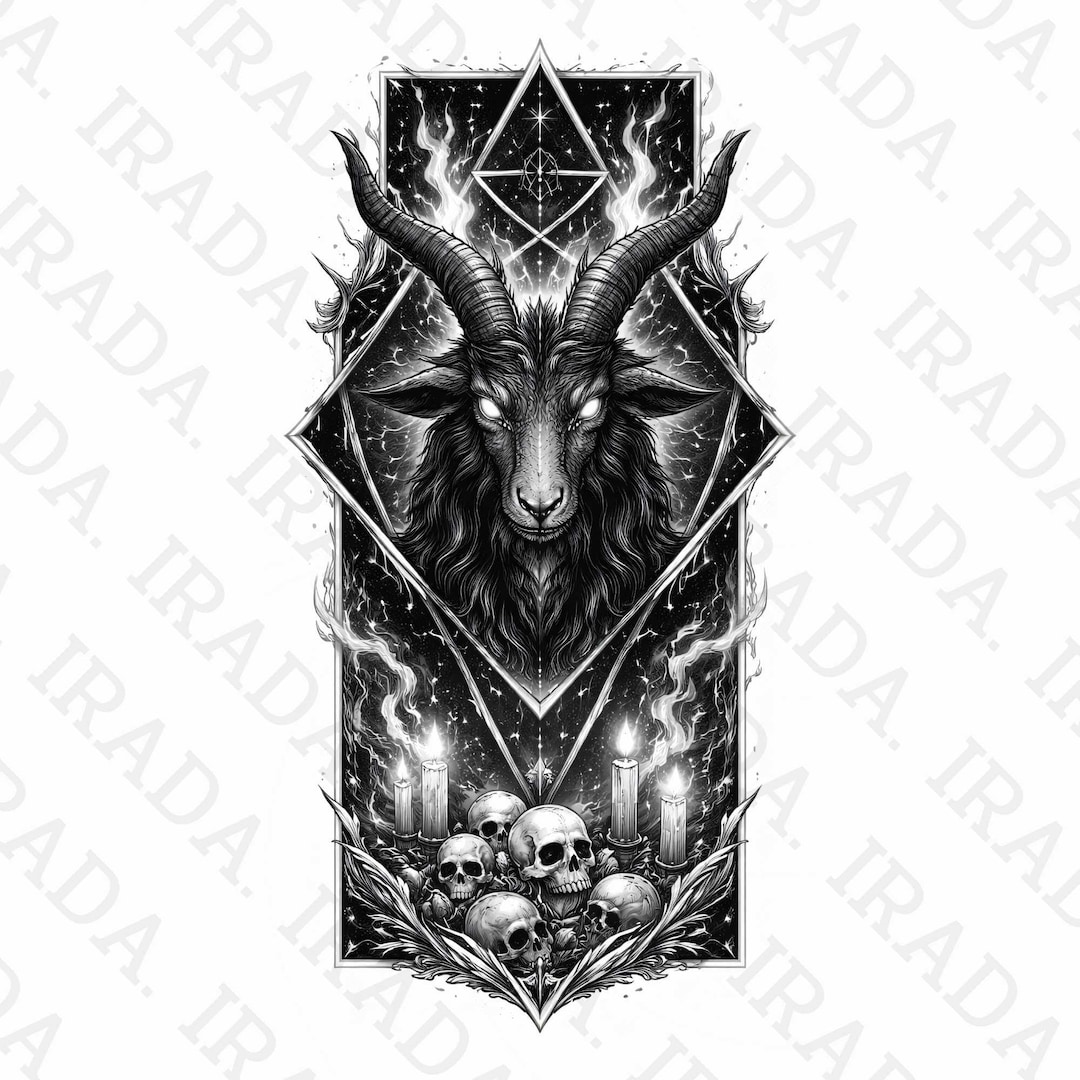 Baphomet Ritual PNG, Satanic Goat Head With Skulls & Candles, Gothic ...