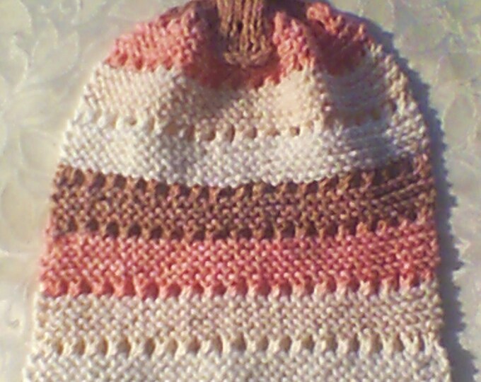 Knitted Selfstriping Button Top Hand Towel With Instructions to Turn