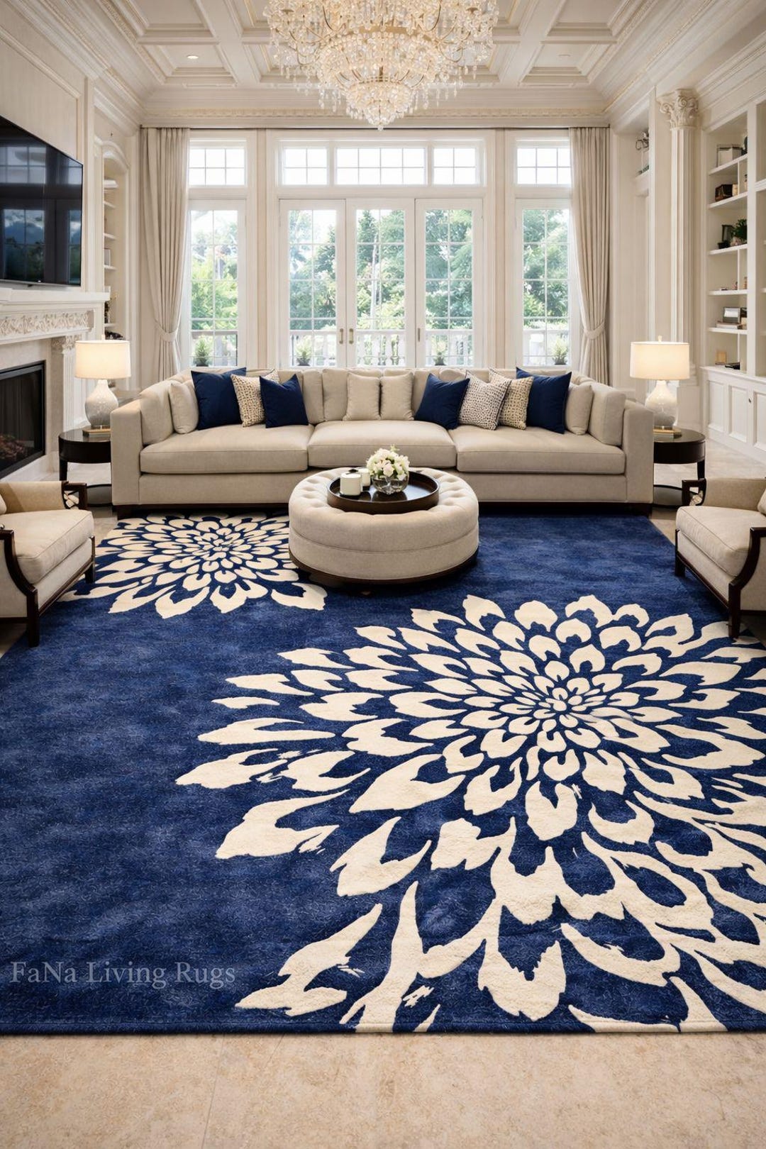 Blue Floral Area Rug – Hand Tufted Modern Blossom Carpet 8x10 | 9x12 - Etsy