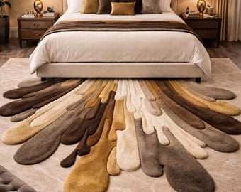 Cream Taupe Brown Artistic Modern Rug Hand Tufted 8x10 | 9x12