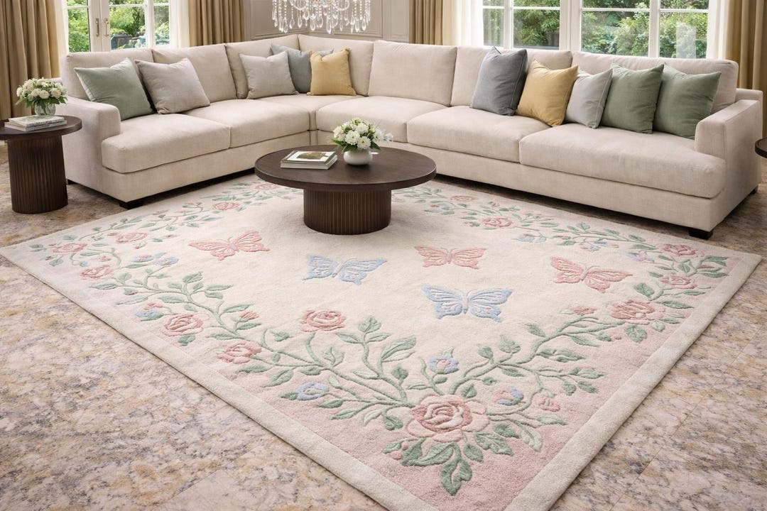 Butterfly Floral Rug Hand Tufted Wool 8x10 | 9x12 - Etsy