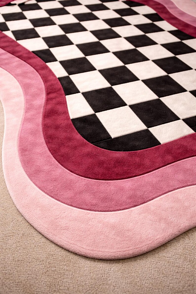Chess Board Pattern Rug Modern Chessboard Freeform Rug Hand Tufted Wool 8x10 | 9x12 - Etsy