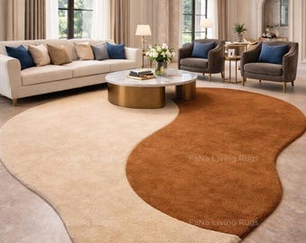 Modern Cream Brown Abstract Wave Hand Tufted Rug 8x10 | 9x12