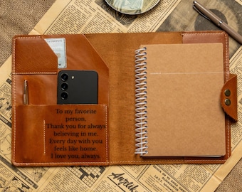 Personalized Leather A5 Notebook Cover: Custom Engraved Portfolio Gift