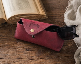 Personalized Leather Sunglasses Case: Handcrafted Protective Full Grain Glasses Case, Gift for Her