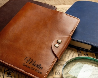 Carpeta personalizada de piel de grano completo: Funda para cuaderno A5, regalo de graduación