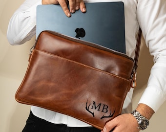 Bolso de cuero personalizado para portátil de 13'' con correa para el hombro: bolso para MacBook de uso diario