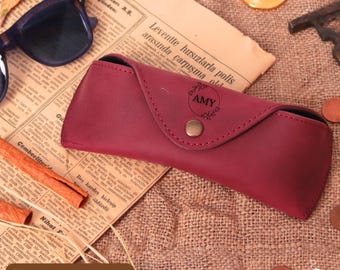 Handcrafted Personalized Protective Leather Sunglasses Case: Valentine Gift for Girlfriend