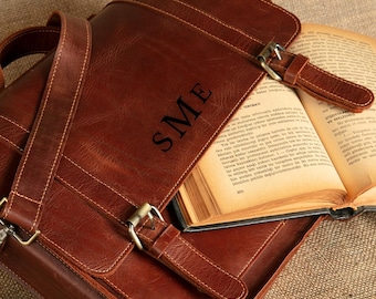 Maletín de piel personalizado: Bolso bandolera marrón hecho a mano para hombre