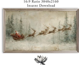 Vintage Santa Sleigh Frame TV Art: Rustic Winter Scene (Digital Download) 51