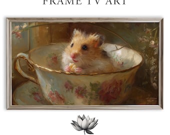 Cottagecore Hamster in Floral Teacup Art for Frame TV (Digital Download) 2192