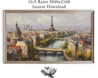 Vintage Paris Cityscape with Eiffel Tower Samsung Frame TV Art (Digital Download)