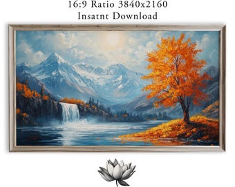 Rustic Autumn Tree on Lakeshore Frame TV Art (Digital Download) 2281