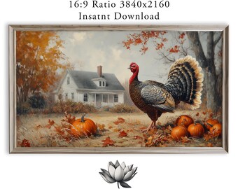 Realistic Turkey Autumn Frame TV Art with Rustic Farmhouse Decor (Digital Download) 2253