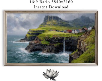 Faroe Islands Coastal Landscape Painting for Samsung Frame TV Art (Digital Download)