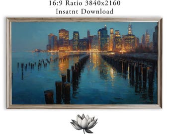 Moody Manhattan Skyline Night Cityscape Samsung Frame TV Art (Digital Download)