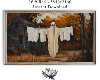 Rustic Ghost with Farmhouse Scene for Frame TV Art, Moody Halloween Decor (Digital Download) 2252