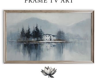 Winter Lake House Watercolor Samsung Frame TV Art (Digital Download) 1702
