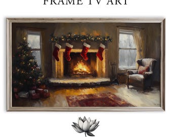 Rustic Christmas Cottage Fireplace Scene for Samsung Frame TV Art (Digital Download) 56