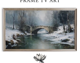 Moody Winter Bridge Samsung Frame TV Art Rustic Landscape Decor (Digital Download) 2162