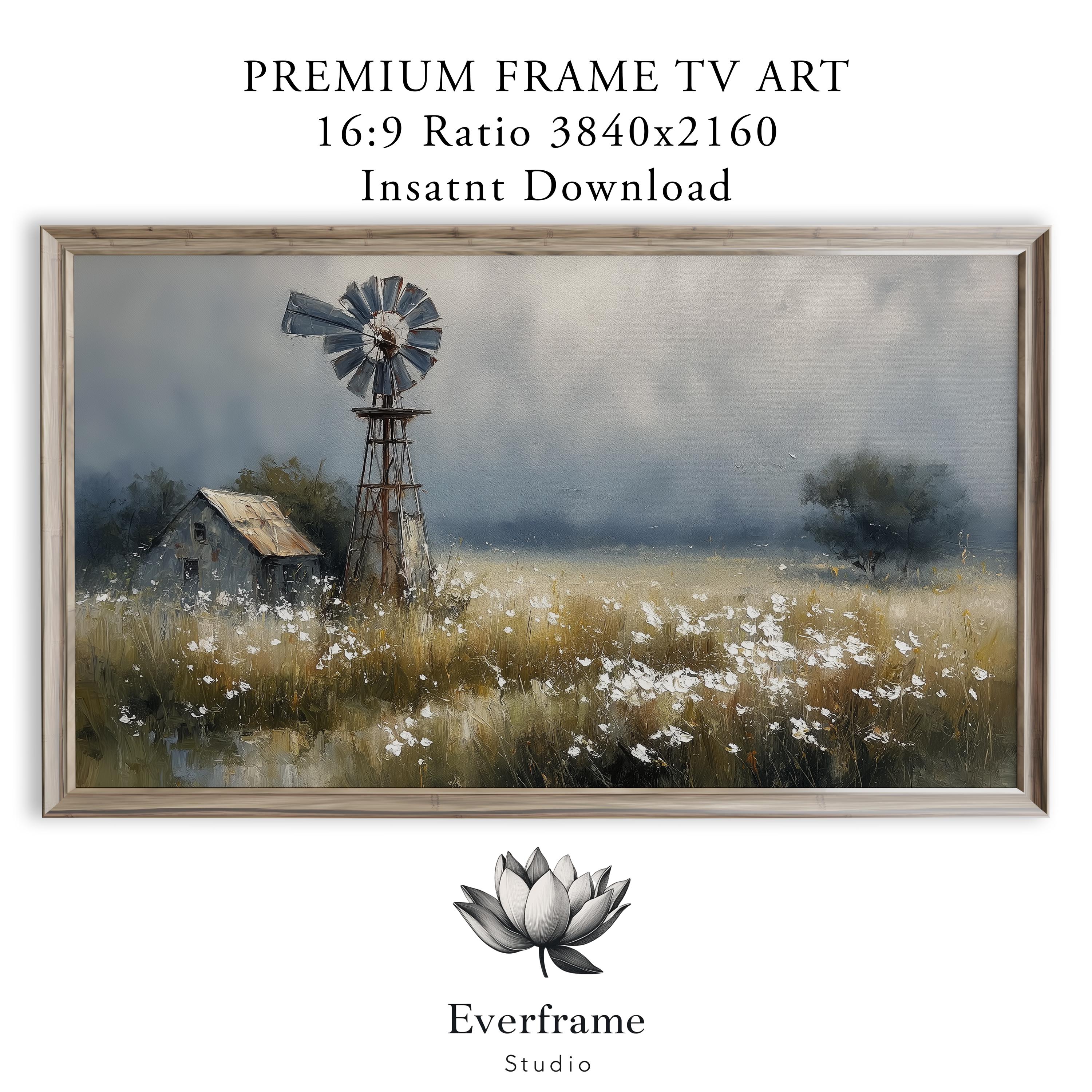 Rustic Windmill Farm Landscape for Samsung Frame TV Art (digital