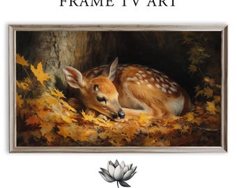 Sleeping Fawn Woodland Frame TV Art, Cozy Autumn Scene (Digital Download) 2188