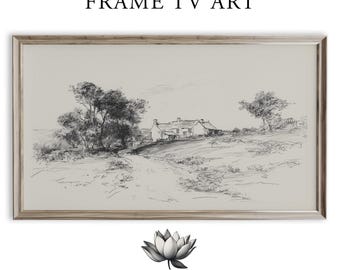Rustic Country Cottage Graphite Sketch for Frame TV Art (Digital Download) 2184