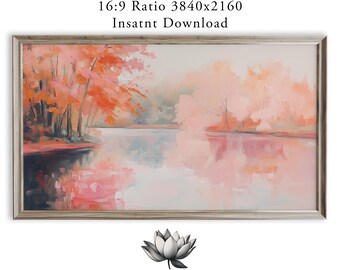 Modern Lakeside Pink Foliage Samsung Frame TV Art (Digital Download) 2256