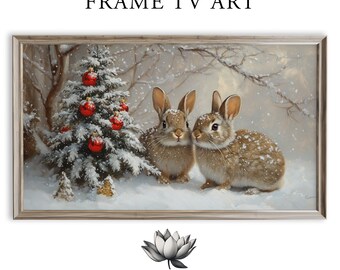 Winter Rabbits in Snowy Landscape Samsung Frame TV Art (Digital Download) 57