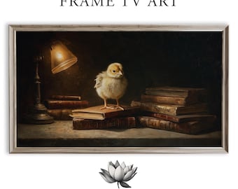 Vintage Baby Chick Samsung Frame TV Art: Cozy Library Decor (Digital Download) 2191